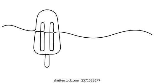 Ice cream bar continuous one line drawing vector illustration, Ice Cream Single Line Icon, Ice cream in waffle cone in one continuous line drawing. Symbol dessert gelato for menu and business card .