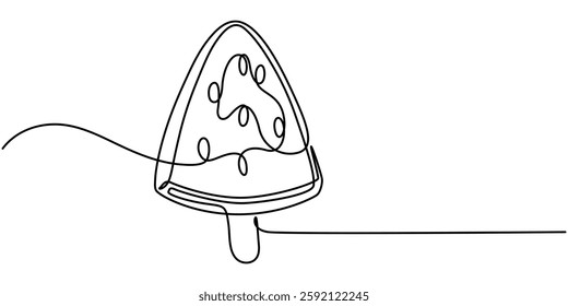  Ice cream bar continuous one line drawing vector illustration, Ice Cream Single Line Icon, Ice cream in waffle cone in one continuous line drawing. Symbol dessert gelato for menu and business card. 