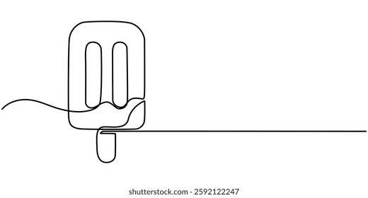  Ice cream bar continuous one line drawing vector illustration, Ice Cream Single Line Icon, Ice cream in waffle cone in one continuous line drawing. Symbol dessert gelato for menu and business card. 