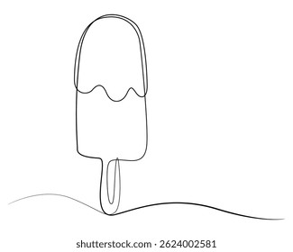 Ice cream bar continuous one line drawing vector illustration, One continuous line drawing of fresh ice cream stick.