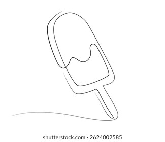 Ice cream bar continuous one line drawing vector illustration, One continuous line drawing of fresh ice cream stick.
