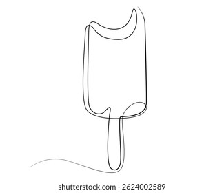 Ice cream bar continuous one line drawing vector illustration, One continuous line drawing of fresh ice cream stick.