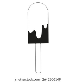 Ice cream bar. Frozen dessert vector. Chocolate vanilla icon. Black white treat.
