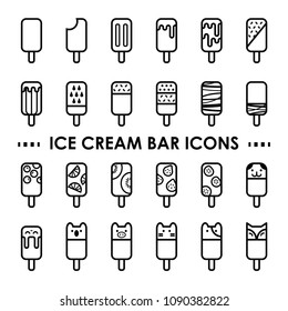 ice cream bar icons , 2D outline style 