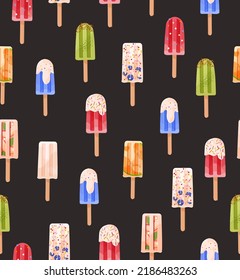 Ice cream bar seamless pattern. Sweet dessert flat illustration for web, site, advertising, banner, poster, board and print