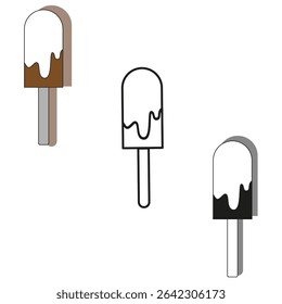 Ice cream bar. Vanilla chocolate icon. Shadowed popsicle vector. Cold dessert shape.