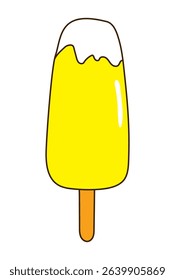 Ice cream bar with yellow coating hand drawn illustration, isolated vector. Line art style design. Summer clip art, seasonal element, print. Frozen food, dessert, sweet treat, beach activity, party