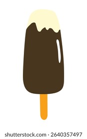 Ice cream bar with yellow coating hand drawn illustration, isolated vector. Flat style design. Summer clip art, seasonal element, print. Frozen food, dessert, sweet treat, beach activity, party