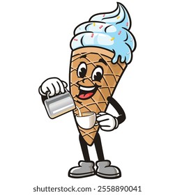 Ice Cream as barista,  Cartoon Character Mascot Illustration Vector Clip-art Hand-drawn Logo Design