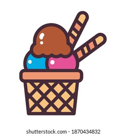 ice cream basket with 2 sticks line and fill style icon design, Sweet and dessert theme Vector illustration