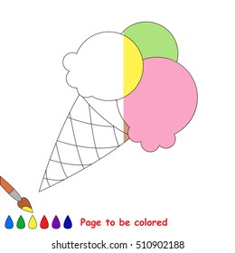 Ice cream to be colored, the coloring book to educate preschool kids with easy kid educational gaming and primary education of simple game level.