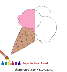 Ice cream to be colored, the coloring book to educate preschool kids with easy kid educational gaming and primary education of simple game level.