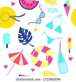 ice cream. beach. swimming season. set . summer. vector illustration. seamless pattern