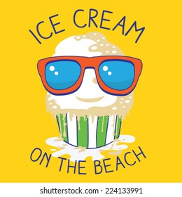 Ice cream beach, t-shirt graphics, vectors typography