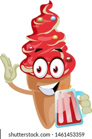Ice cream with a beer, illustration, vector on white background.