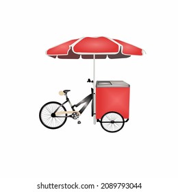 Ice cream bicycle cart design, with red umbrella sunshade svg