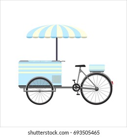 Ice cream bicycle cart vector illustration isolated on white background