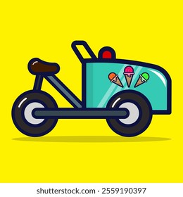 Ice cream bicycle icon. Food transportation Icon concept. Isolated on premium design. Lineal color cartoon Style