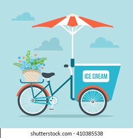 Ice Cream Bicycle. Vector flat cartoon illustration svg