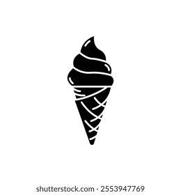 Ice cream big ball in wafer cone. vanilla, chocolate, sweet dessert sign. single fruit yogurt icecream black line icon. Close vector illustration isolated on white
