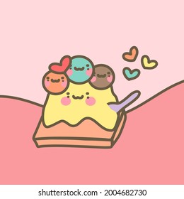 Vector de helados y bingsu con chocolate con menta y té tailandés. El postre helado. Postre coreano. Helados y bingsu con una bonita ilustración de carácter aislado en un fondo rosado.