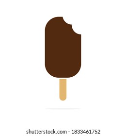 Ice cream bite icon. Chocolate bitten ice silhouette isolated on the white background