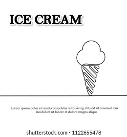 Ice cream is black. Continuous line drawing. Beautiful design for a black background. Vector illustration.