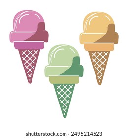 Ice cream black silhouette icons set on white. Balls in waffle cone, soft serve sundae in glass, Ice cream silhouette vector illustrations. Ice cream silhouettes isolated.