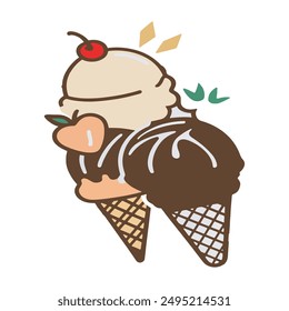 Ice cream black silhouette icons set on white. Balls in waffle cone, soft serve sundae in glass, Ice cream silhouette vector illustrations. Ice cream silhouettes isolated.