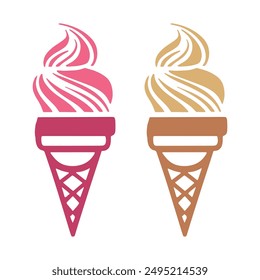 Iconos de silueta de helado negro establecidos en blanco. Bolas en cono de gofre, sundae de servicio suave en vidrio, Ilustraciones vectoriales de silueta de helado. Siluetas de helado aisladas.