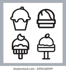Ice cream black silhouette icons set on white. Balls in waffle cone, soft serve sundae in glass, Ice cream silhouette vector illustrations. Ice cream silhouettes isolated.