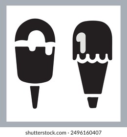 Ice cream black silhouette icons set on white. Balls in waffle cone, soft serve sundae in glass, Ice cream silhouette vector illustrations. Ice cream silhouettes isolated.