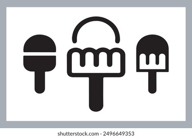 Ice cream black silhouette icons set on white. Balls in waffle cone, soft serve sundae in glass, Ice cream silhouette vector illustrations. Ice cream silhouettes isolated.