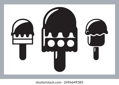 Ice cream black silhouette icons set on white. Balls in waffle cone, soft serve sundae in glass, Ice cream silhouette vector illustrations. Ice cream silhouettes isolated.