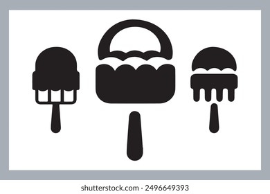 Ice cream black silhouette icons set on white. Balls in waffle cone, soft serve sundae in glass, Ice cream silhouette vector illustrations. Ice cream silhouettes isolated.