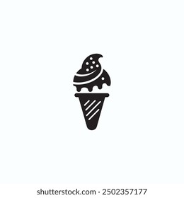 Ice cream black silhouette icons set on white. Balls in waffle cone, soft serve sundae in glass, popsicle on stick. Vector and png elements for minimal summer design, sweet snack illustration or logo