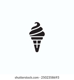 Iconos de la silueta del helado negro fijados en blanco. Bolas en cono de waffle, sundae suave servido en vidrio, paleta en palo. Elementos de Vector y png para un diseño de verano mínimo, bocadillo dulce.