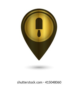 ice cream - black vector icon; golden  map pointer