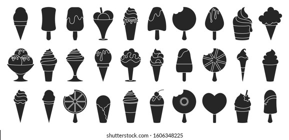 Ice cream black vector set icon.Vector illustration icon chocolate ice cream in cone.Isolated black set vanilla icecream.