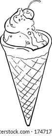 Ice cream, 
black and white drawing, vector