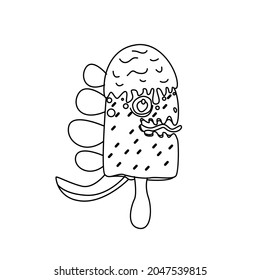 ice cream black and white for kids coloring book, background, and sticker