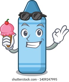 With ice cream blue crayon in the cartoon column