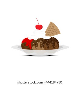 Ice Cream Boat Vector Design. Dark Sticky Chocolate with Raspberry Jam, and Mocha almond.