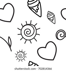 Ice cream and botanical seamless pattern