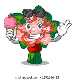 With ice cream bouquets flower on the character shape