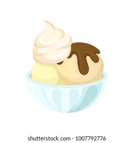 Ice cream in a bowl, dairy product cartoon vector Illustration