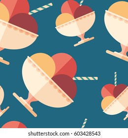 Ice cream bowl flat icon seamless pattern.