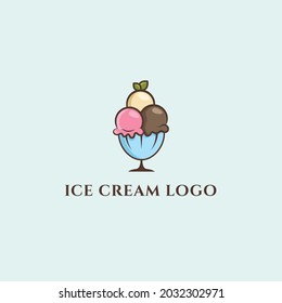 Ice cream in a bowl flat vector logo illustration design