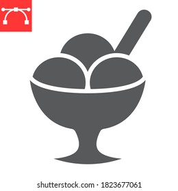 Ice cream in bowl glyph icon, dessert and cold, sorbet sign vector graphics, editable stroke solid icon, eps 10