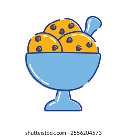 Ice Cream Bowl Icon Illustration with bright color palette in doddle style. Perfect for festive designs, invitations, new year event, and holiday themed projects.

